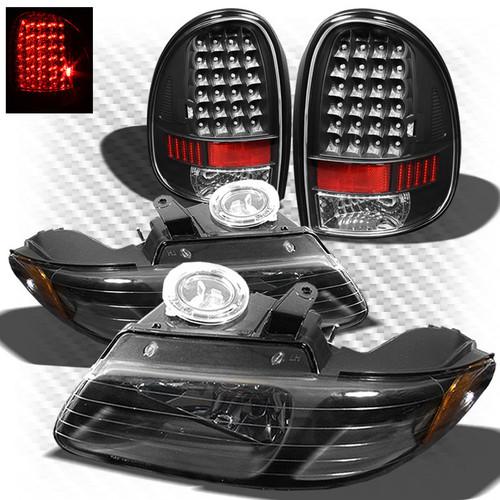 96-00 caravan/voyager black crystal headlights + led perform tail lights combo