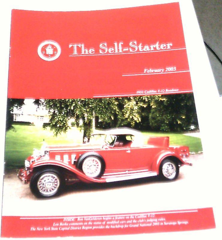  cadillac self starter magazine february 2003 issue features 1931 v-12 roadster