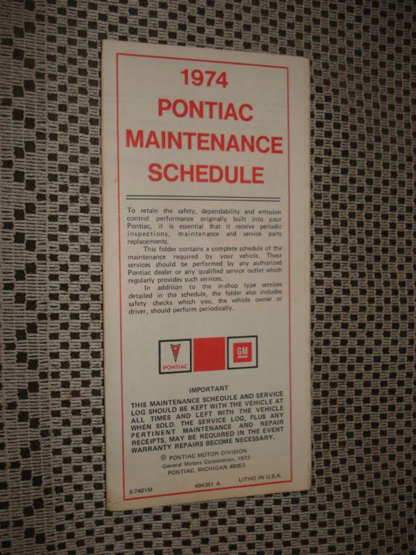 1974 pontiac owners maintenance schedule manual firebird wow