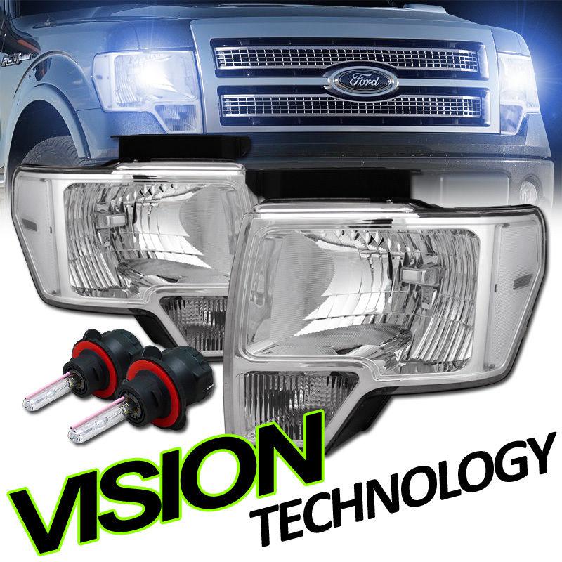 8000k bi-xenon hid 09-12 ford f150 chrome crystal headlights  w/ clear reflector