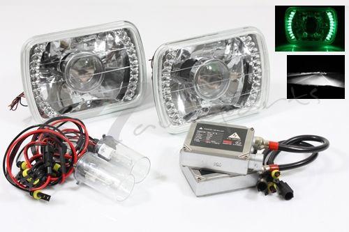 7x6 h6014/h6052/h6054 green projector chrome housing+6000k white hi/lo hid combo