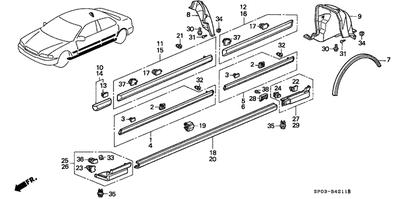 Nib - oem acura exterior-rear-body side molding - part # 75323-sp0-a01