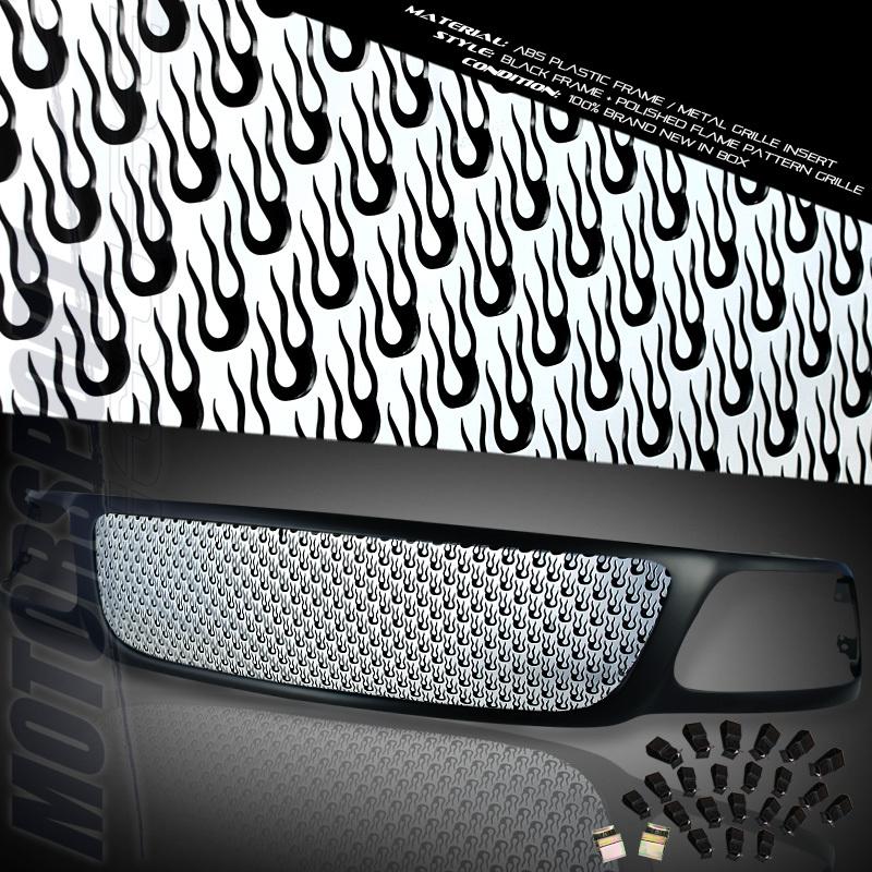 99-02 ford expedition suv f150 black frame mesh polish flame style insert grille