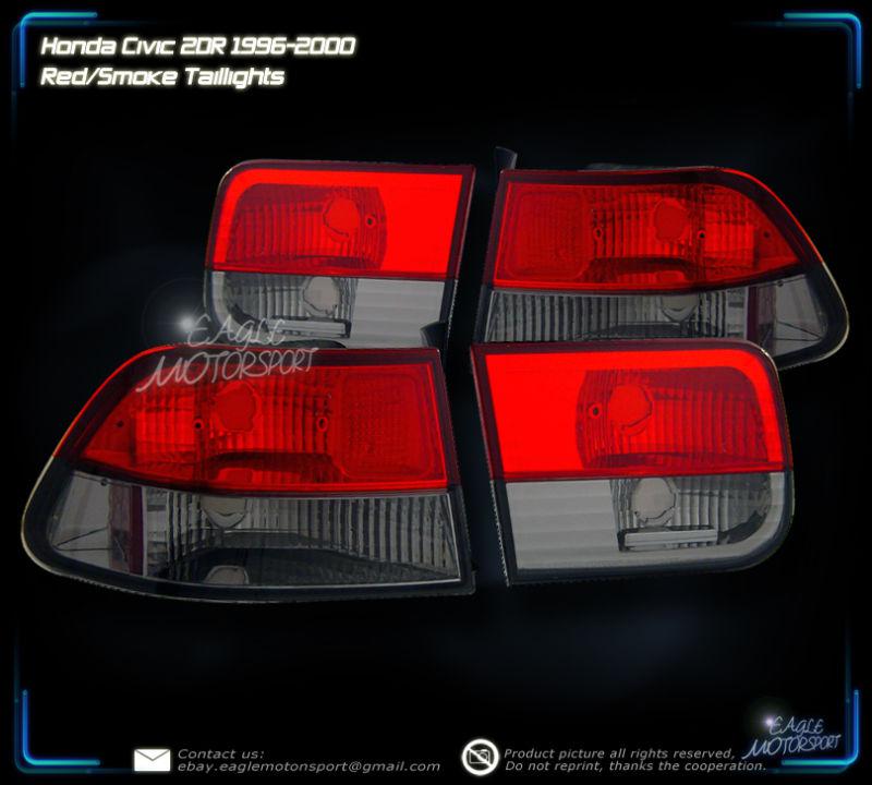 1996-2000 honda civic 2dr 2d coupe smoke tint tail lights rear lamps assembly