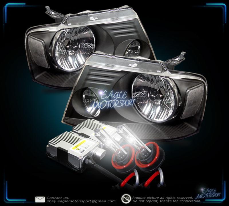 2004-2008 f150/06-2008 lincoln mark lt blk crystal headlights/6000k bi-xenon hid