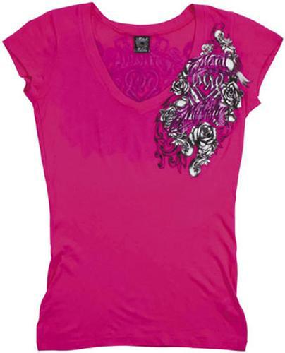 New msr metal mulisha royal flush womens cotton tee/t-shirt, hot pink, small/sm