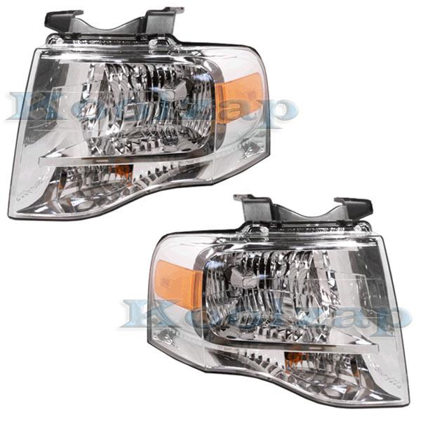 07-13 expedition headlight headlamp chrome head light left & right side set pair