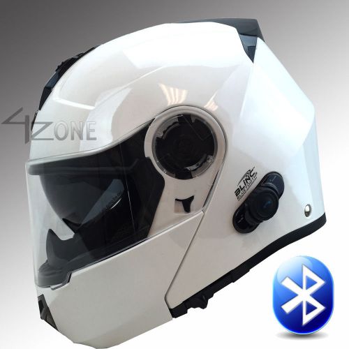 Torc t27b white bluetooth full face motorcyce helmet modular dual visor medium