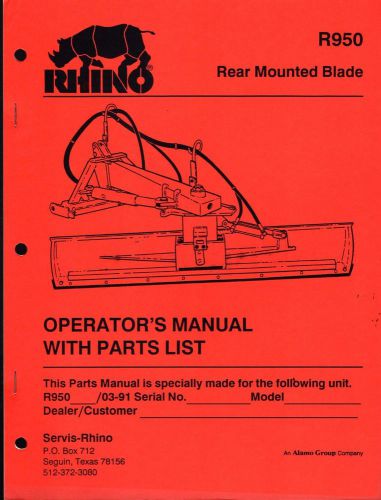 1991 rhino r950 rear mounted blade operators manual p/n 597  (608)