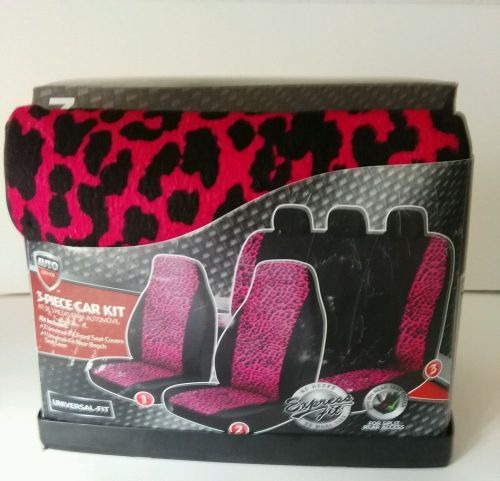 Car suv seat covers bucket &amp; bench pink black cheetah print 3 pc universal fit