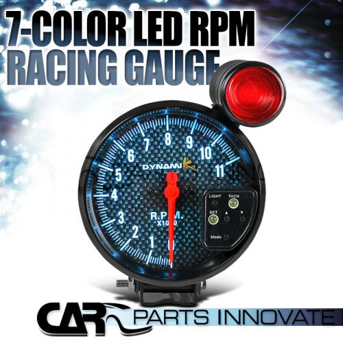 5&#034; 7 color led carbon fiber face black 11k rpm tachometer gauge+shift light