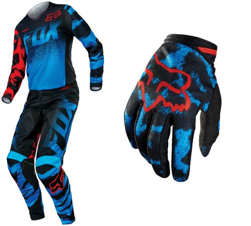 Fox racing blue/red womens 180 jersey &amp; pants with blue/red dirtpaw gloves