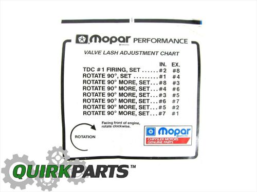 Mopar performance oem valve lash adjustment chart decal new p4452989