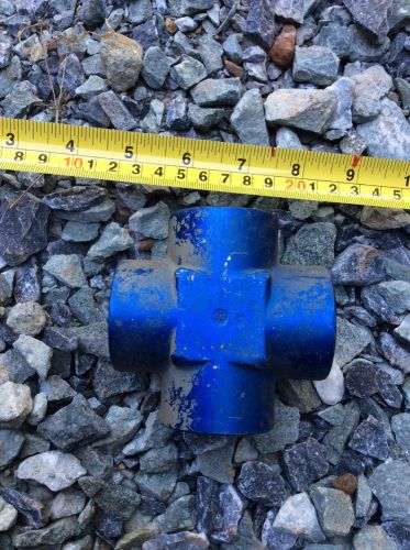 Female 1 7/8&#034; npt piping blue anodized finish aluminum cross fitting adapter