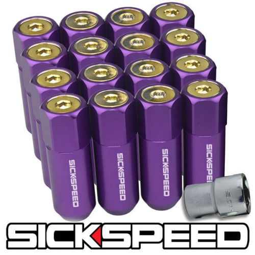 16 purple/24k gold aluminum extended 60mm locking lug nuts wheels 1/2x20 l30