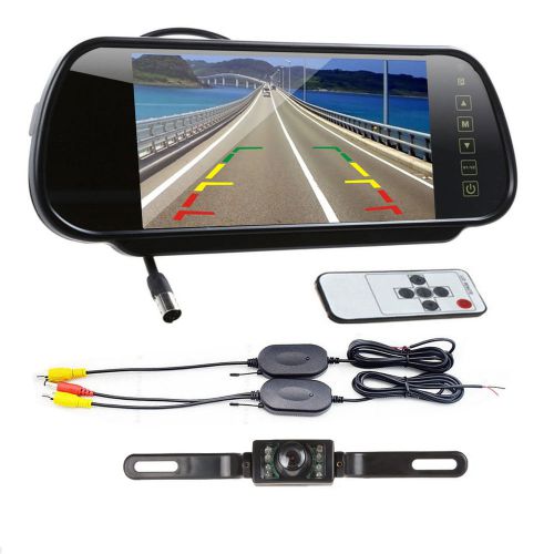 7&#034; lcd mirror monitor +wireless car rear view reverse night vision backup camera