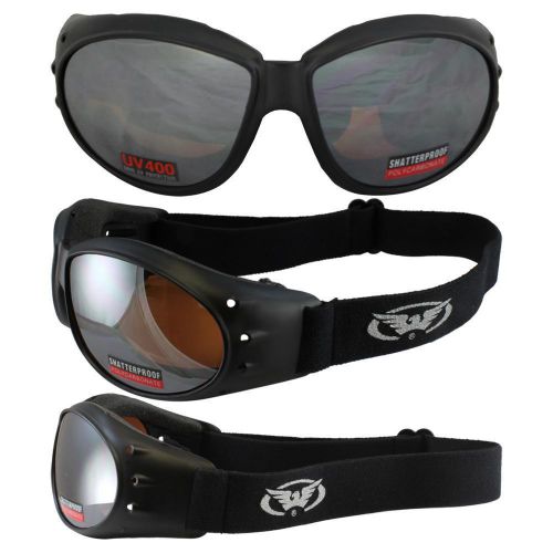 Eliminator black frame motorcycle goggles w driving mirror shatterproof wow