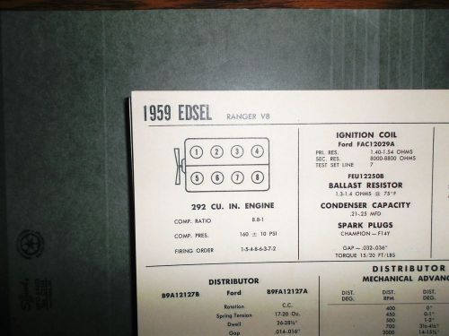 1959 edsel eight series ranger models 292 ci v8 tune up chart