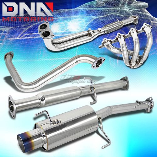 For prelude bb2 h23a catback exhaust muffler burnt tip+manifold flex pipe header