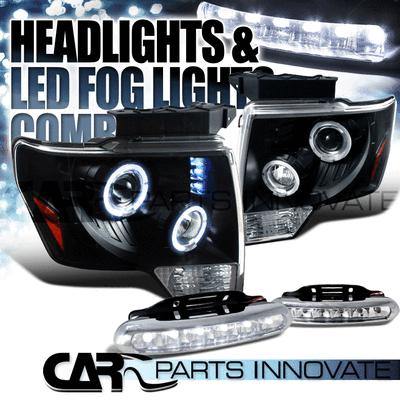 09-13 ford f150 black twin halo projector headlights+6-led bumper fog lamps