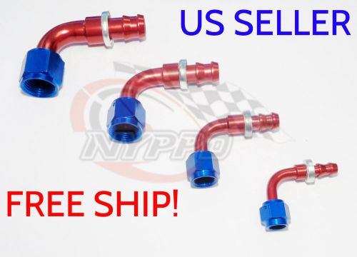 Nyppd push on oil fuel/gas hose end fitting red/blue an-8, 90 degree 3/4 16 unf