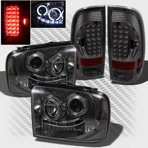 Smoked 05-07 f250 f350 f450 projector headlights+led tail lamp head lights set