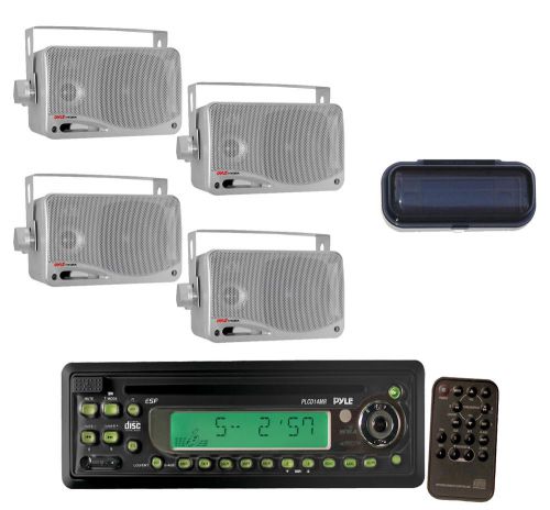 New am/fm cd/mp3 boat receiver remoteplayer, 4 silver box speakers, splash cover