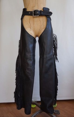 Kerr leathers black with fringe tassel chaps women size xs