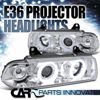 92-98 bmw e36 318 325 328 2/4dr 1pc chrome iced halo projector headlights