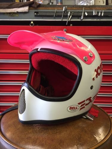 Vintage 1985 bell moto 3 motocross bmx helmet white helmet pink troy lee visor