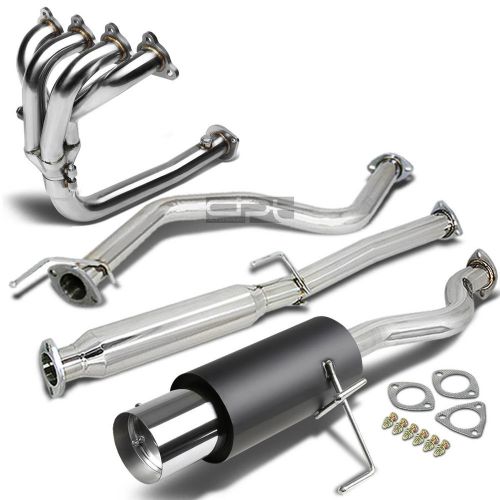 For civic eh 3dr chrome tip black muffler stainless catback+4-1 header exhaust