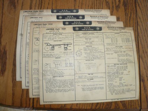 1949 50 52 55 lincoln  a e a tune-up system vintage li 25 26 28 31 - 4 charts