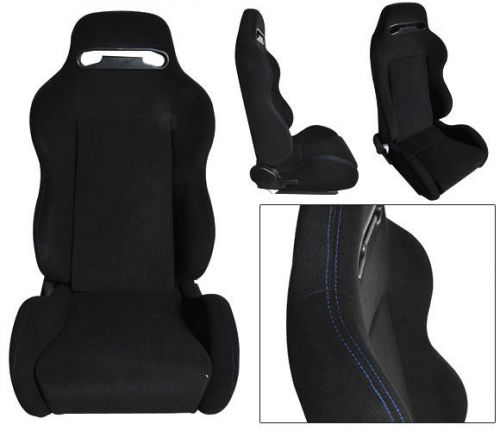 New 1 pair black cloth + blue stitch racing seats all ford ***