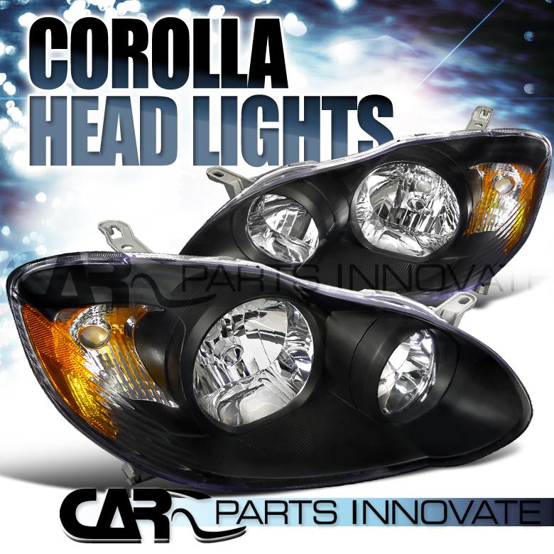 03-08 corolla clear lens black housing head lights corner signal lamps+amber