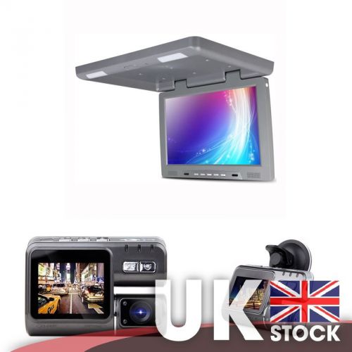 19&#034; widescreen flip down monitor (grey) + 2&#034; lcd monitor 720p hd dashcam