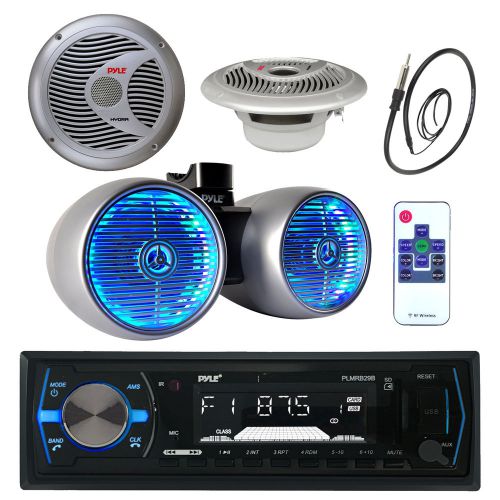 Silver 6.5&#034; led tower speakers,marine 6.5&#034; speakers,bluetooth usb radio, antenna