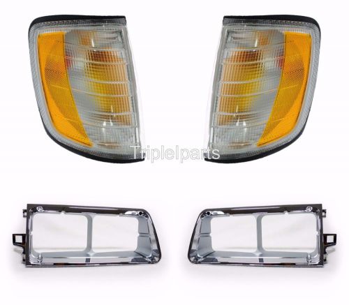 Freightliner fld 1990-2007 clear corner turn signal lights headlight bezels set