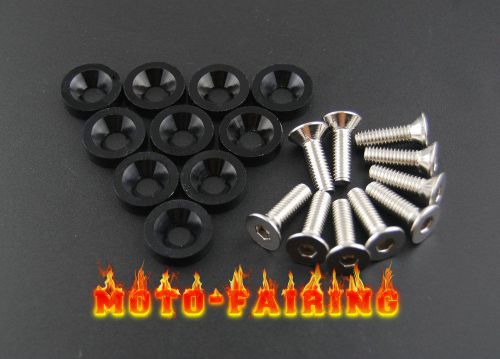 10pcs black fender bumper headlight tag hood trunk washer kit 10mm bolt set new