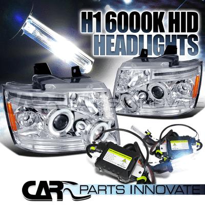 2007-2012 avalanche tahoe chrome halo led projector headlights+h1 6000k hid kit