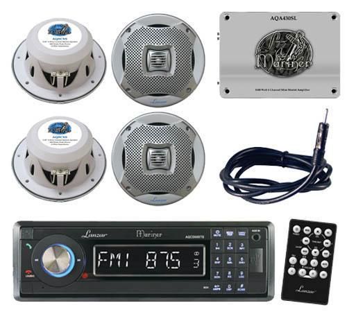 Lanzar aqcd60btb marine cd/mp3 am/fm stereo /bluetooth 4 spkr 1800w amp /antenna