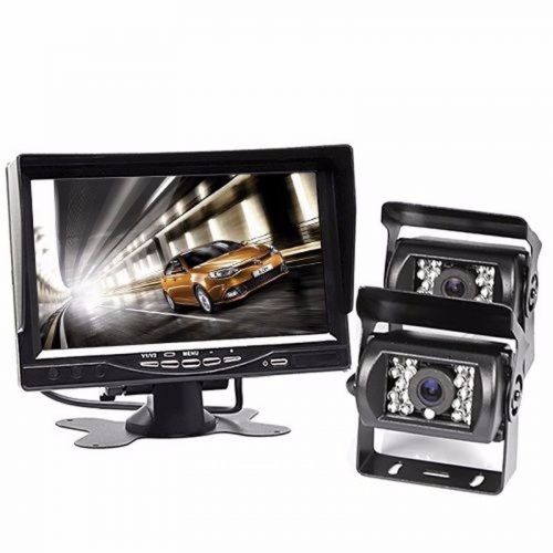 4pin 12-24v car kit 7&#034; lcd monitor sunshade + 2 ccd backup cameras + 2x15m cable