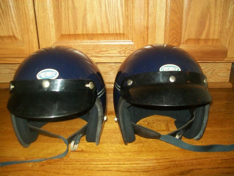 Pair of 2 vintage premier 1 midnight blue motorcycle helmets his & hers size m l