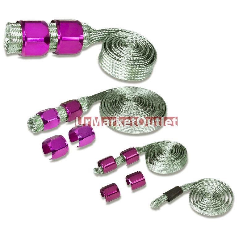 Purple braided sleeve heat shield hose kit engine oil line/fuel/heater/radiator