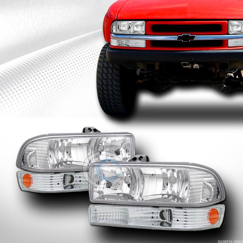 Chrome head lights w/signal bumper corner amber ks 98-04 chevy s10 blazer/pickup