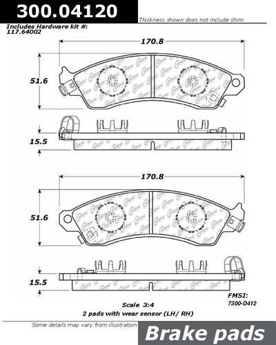 Centric 300.04120 brake pad or shoe, front-premium semi-met pads w/shims