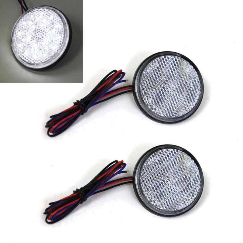 2x white round led running brake reflectors light car motorcycle honda yamaha