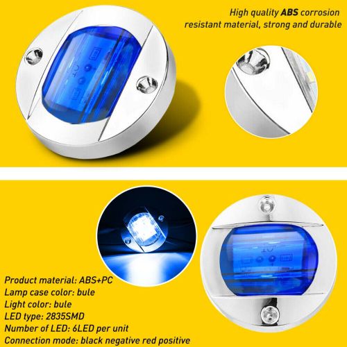 Blue len round boat marine led courtesy lights cabin stern deck navigation light