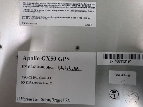 Apollo gx50 gps p/n 430-6050-400 aklp