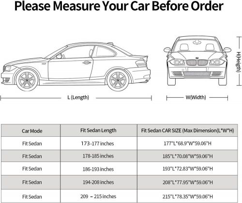 Heavy duty 6-layer all-weather car cover, uv protection, fits sedans 173-177