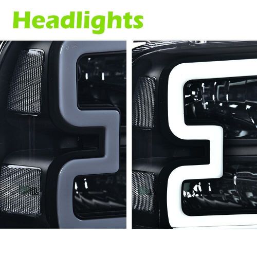 Smoked lens led drl headlights pair fit for 2005-2007 ford f250 f350 super duty